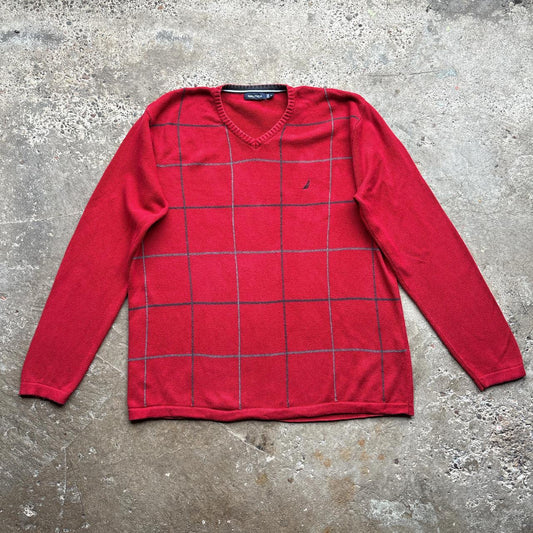 Y2K Red Chequered knitted sweater - XL