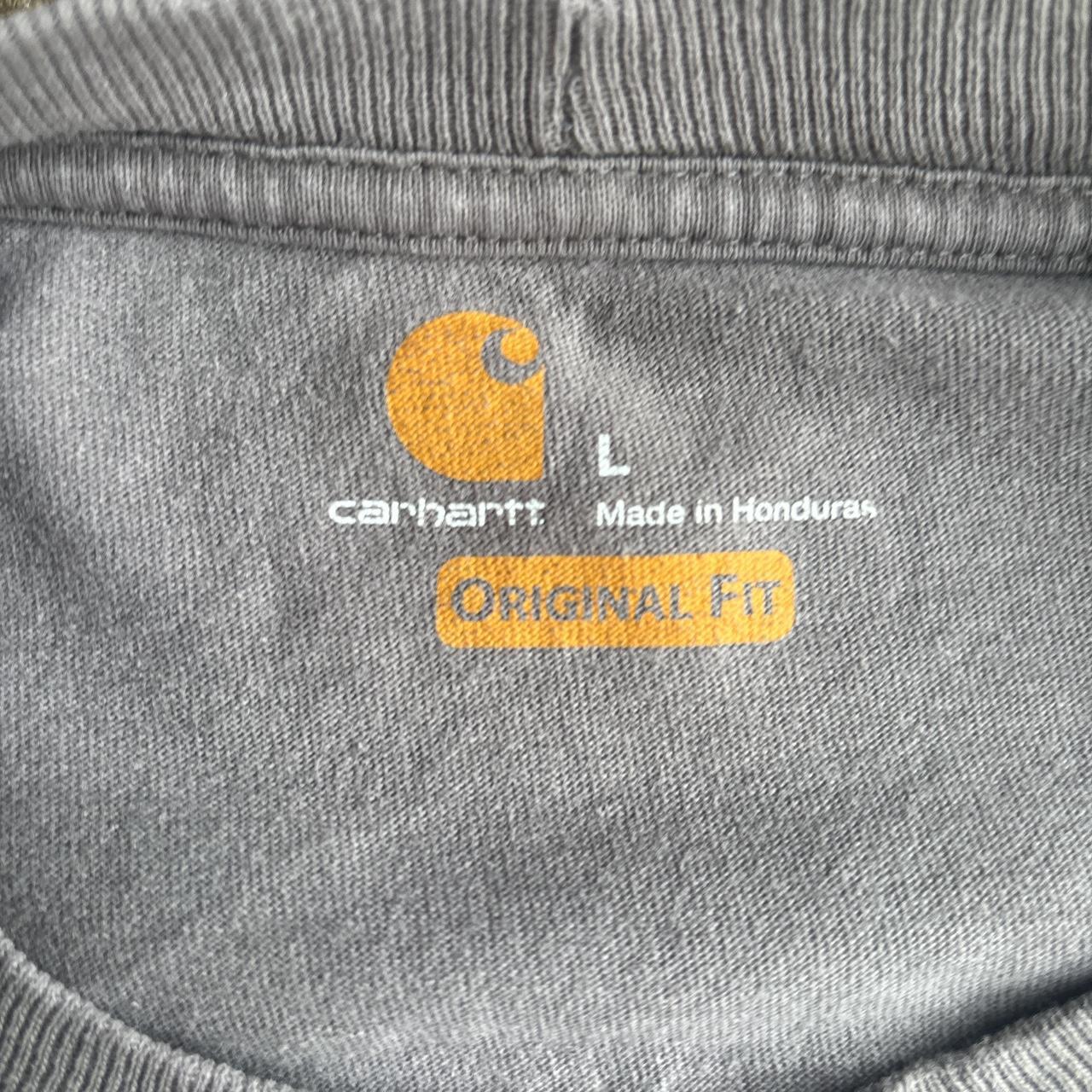 Grey Long-Sleeve Carhartt T-Shirt w/ Orange Graphics - L
