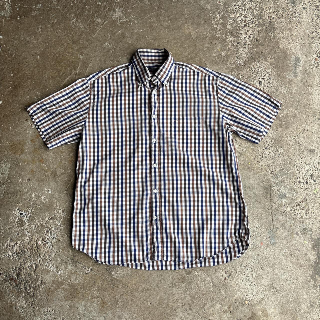 Blue/Brown/White Plaid Paul & Shark Short Sleeve Shirt - L