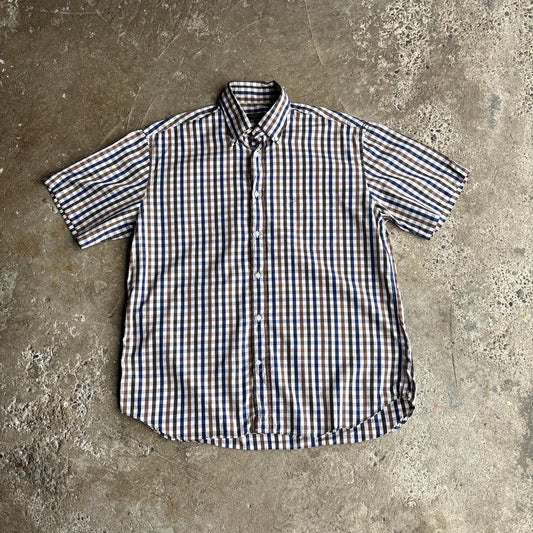 Blue/Brown/White Plaid Paul & Shark Short Sleeve Shirt - L