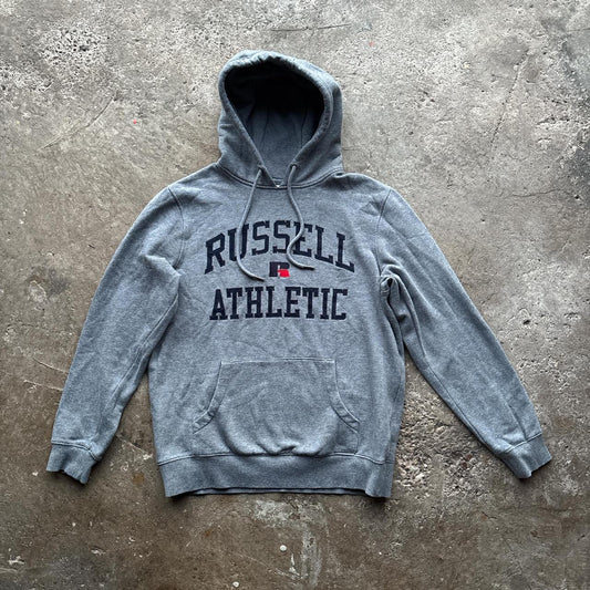 Grey Russell Athletic hoody with embroidered spell out logo
