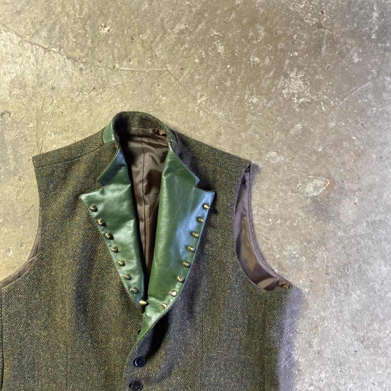 Olive Green Herringbone Tweed Waistcoat