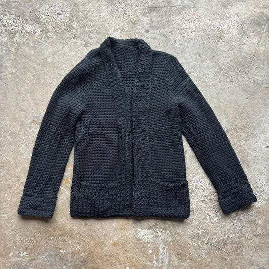 Black hand knitted wool cardigan