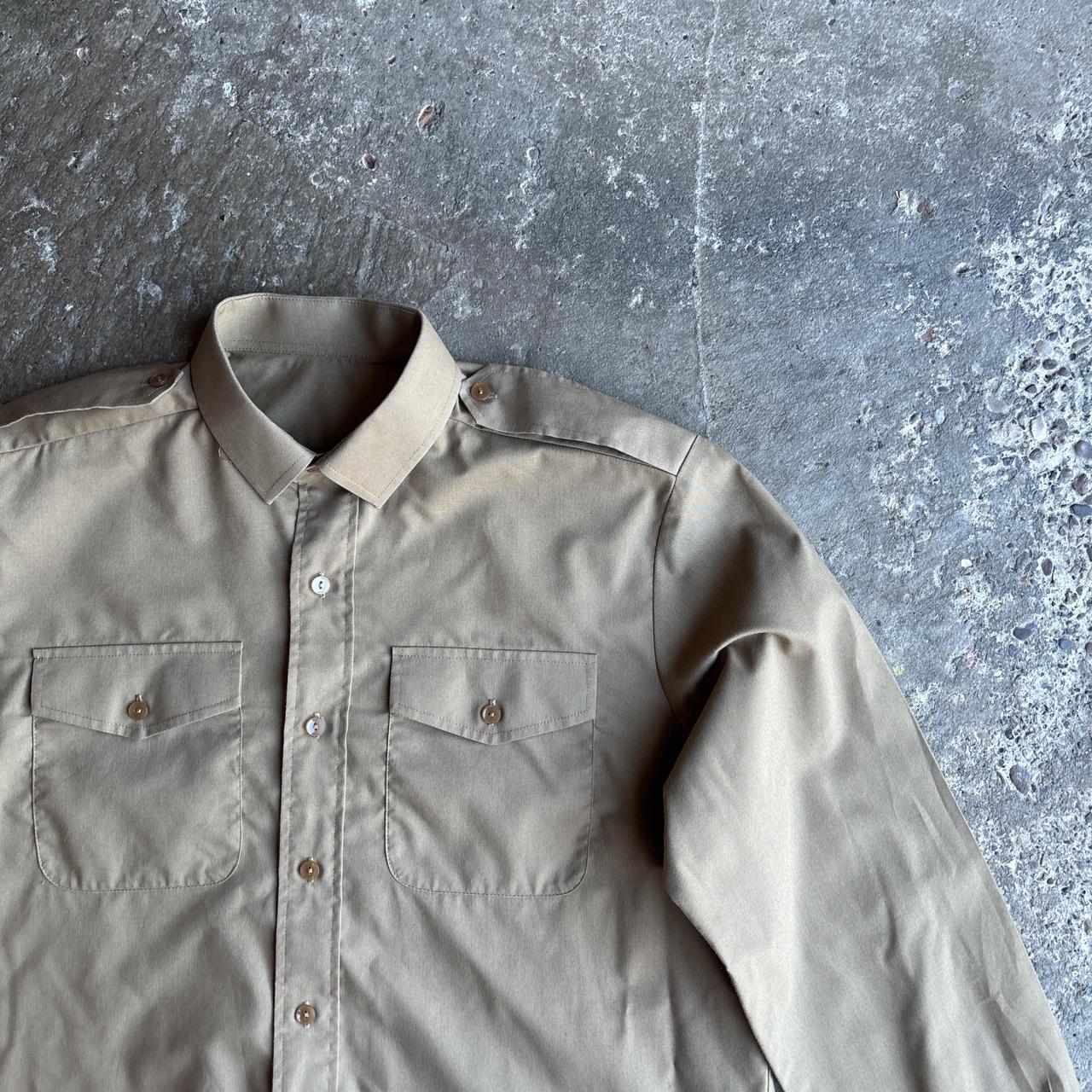 Vintage Tan Military Style Long-Sleeve Shirt