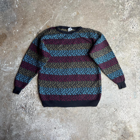 Retro Black/Multi-Coloured Knitted Jumper - M