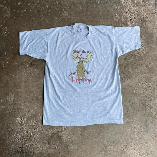 Grey Single Stitch Graphic Beer T-Shirt - XL
