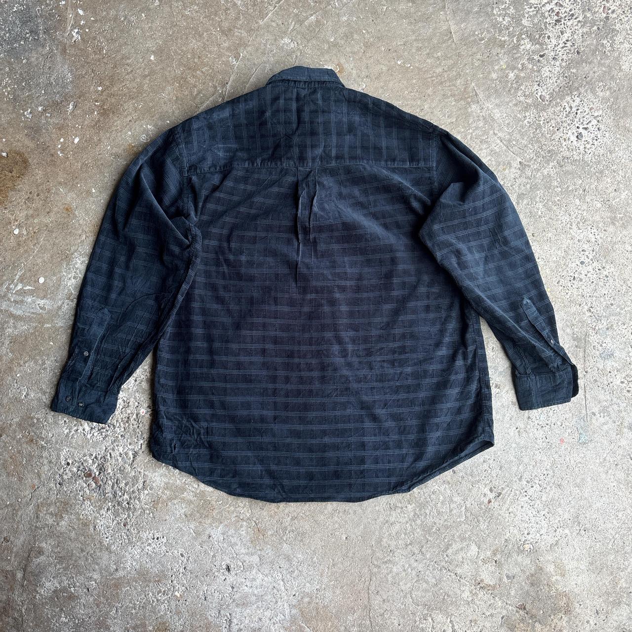 Navy Plaid Corduroy Long-Sleeve Shirt - L