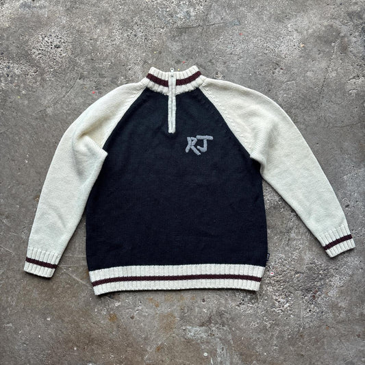 Cream and black Wool Rifle quarter zip