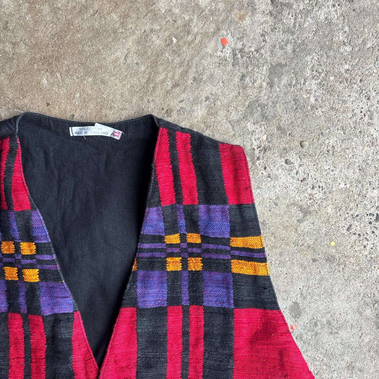 Multi-Coloured Plaid Button Up Vest - XL (women’s)