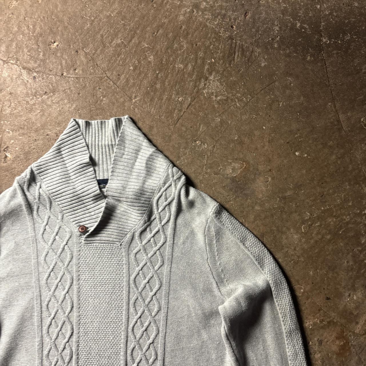Grey Nautica Cable Knit Shawl Collar Jumper - XL