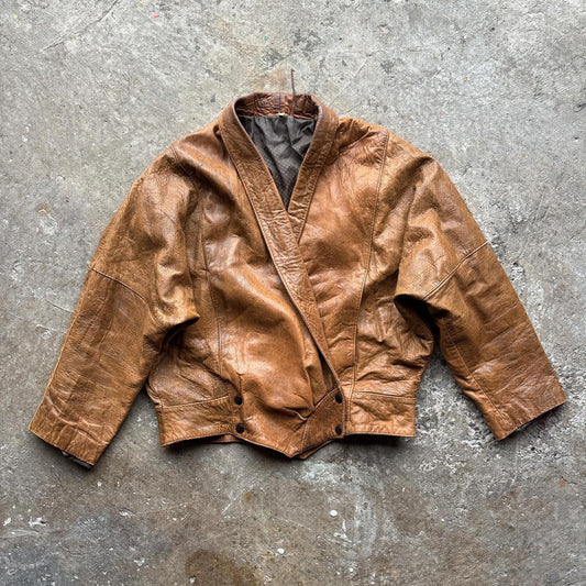 Vintage Brown leather jacket with button up front