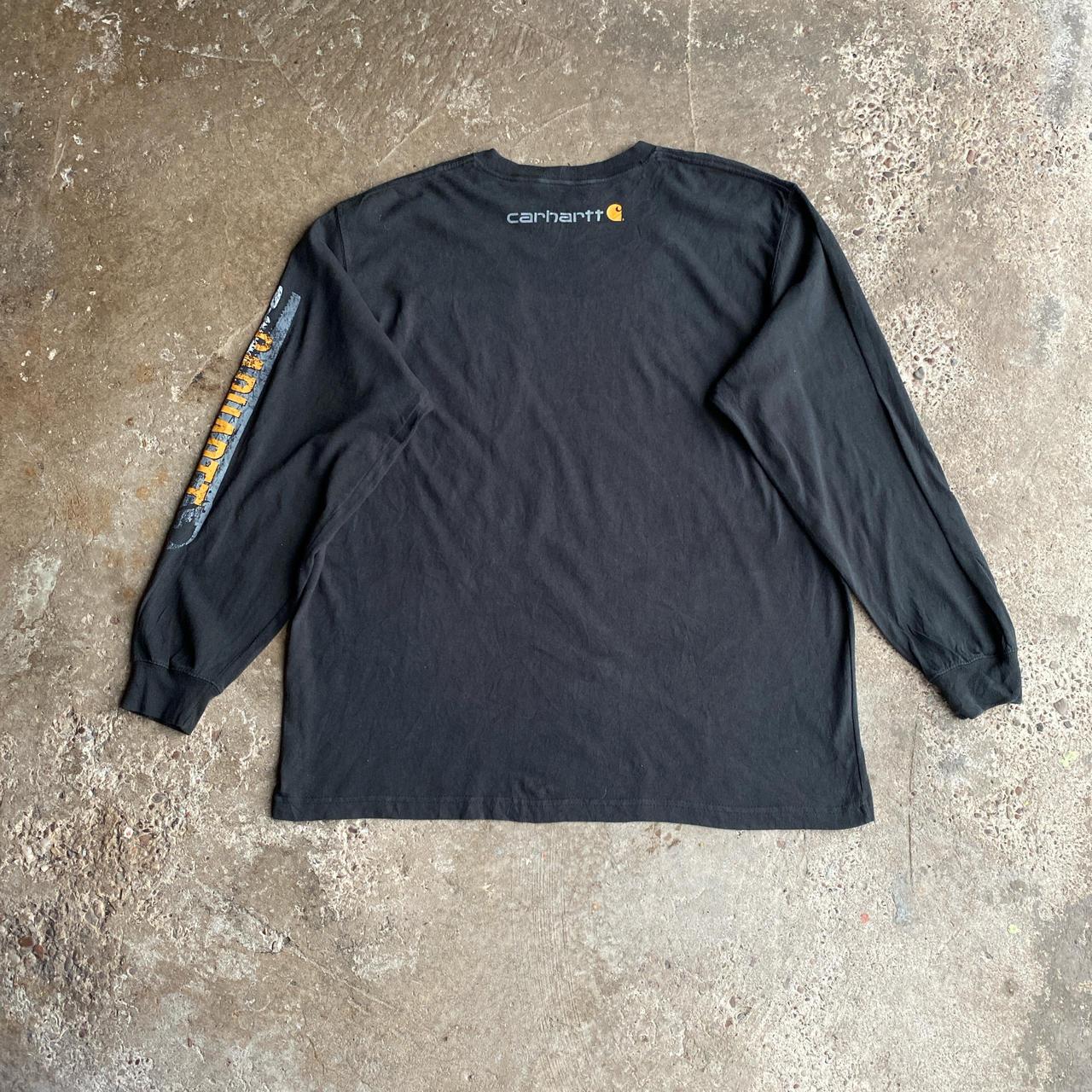 Black Long-Sleeve Carhartt T-Shirt with Orange Sleeve Graphic - L