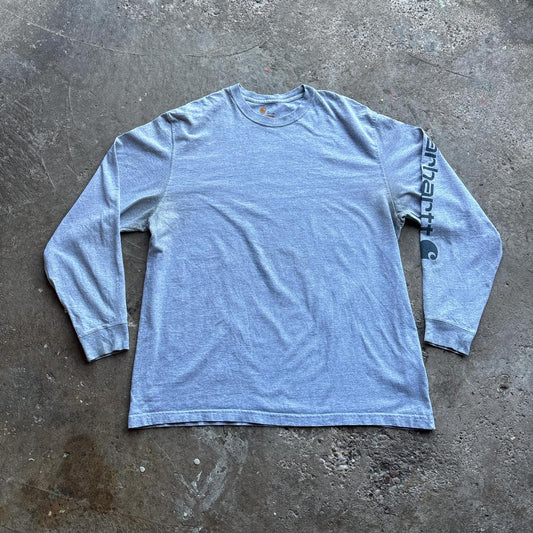 Grey Carhartt Long-Sleeve T-Shirt with Arm Brand Print