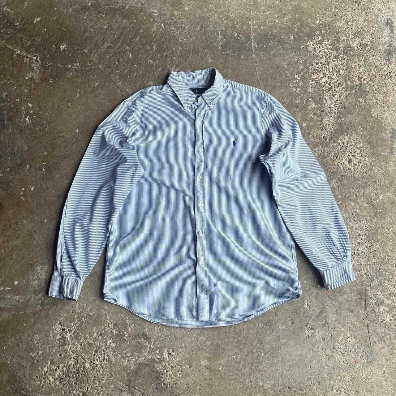 Blue & White Striped Ralph Lauren Sear Sucker Oxford Shirt - L