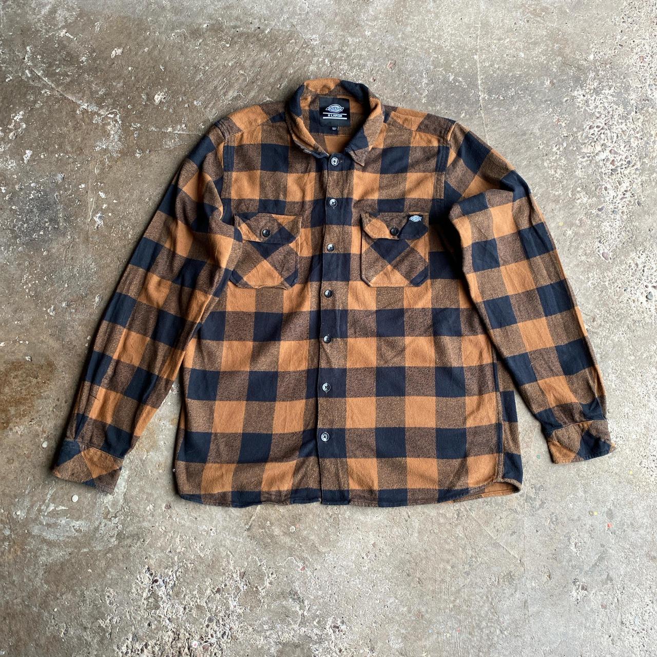 Navy & Tan Checkered Dickies Flannel Shirt - XL