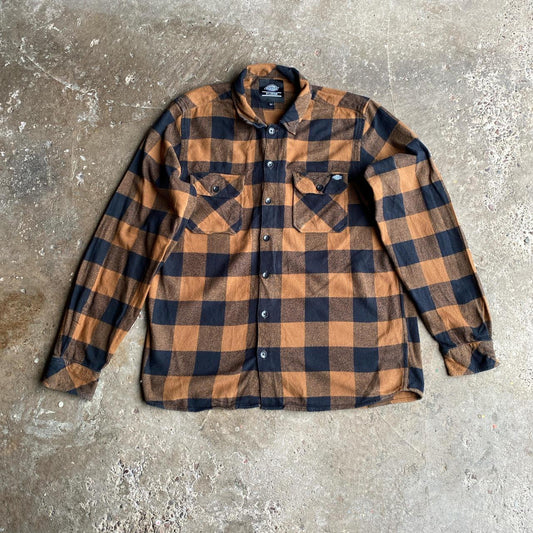Navy & Tan Checkered Dickies Flannel Shirt - XL