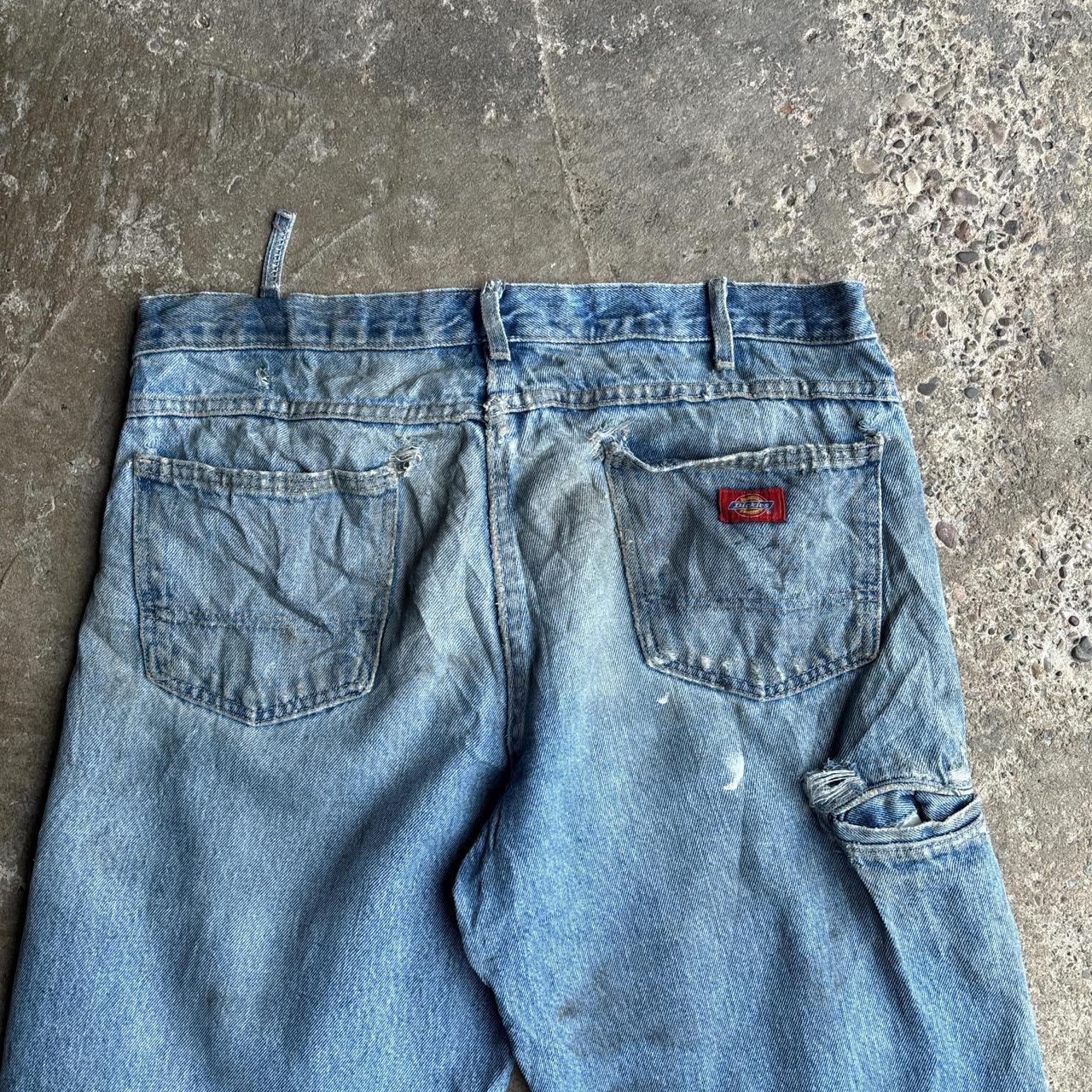Blue Denim Heavily Distressed Dickies Jeans