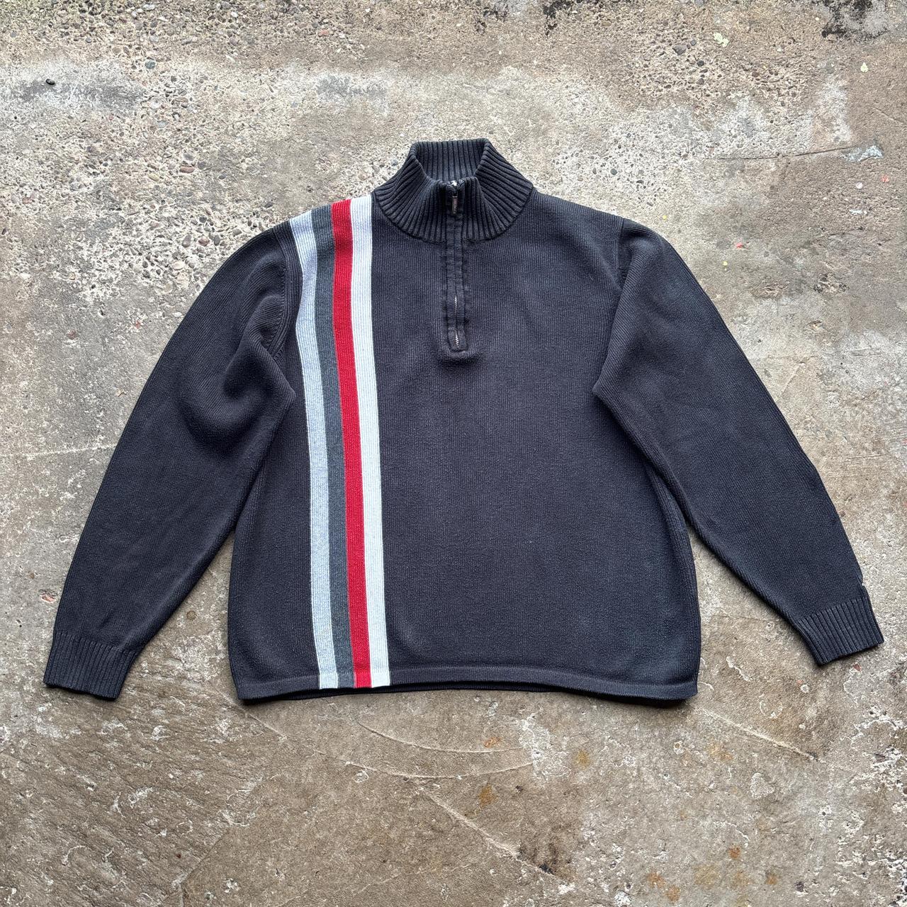 00s Black Tommy Hilfiger knitted quarter zip - M