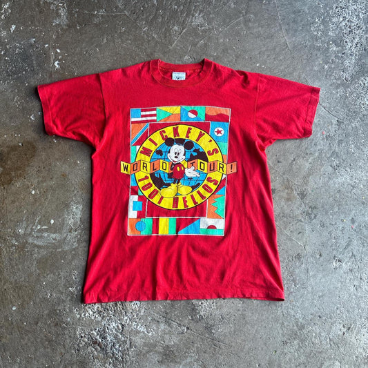 Red Mickey Mouse World Tour Vintage Single Stitch T-Shirt