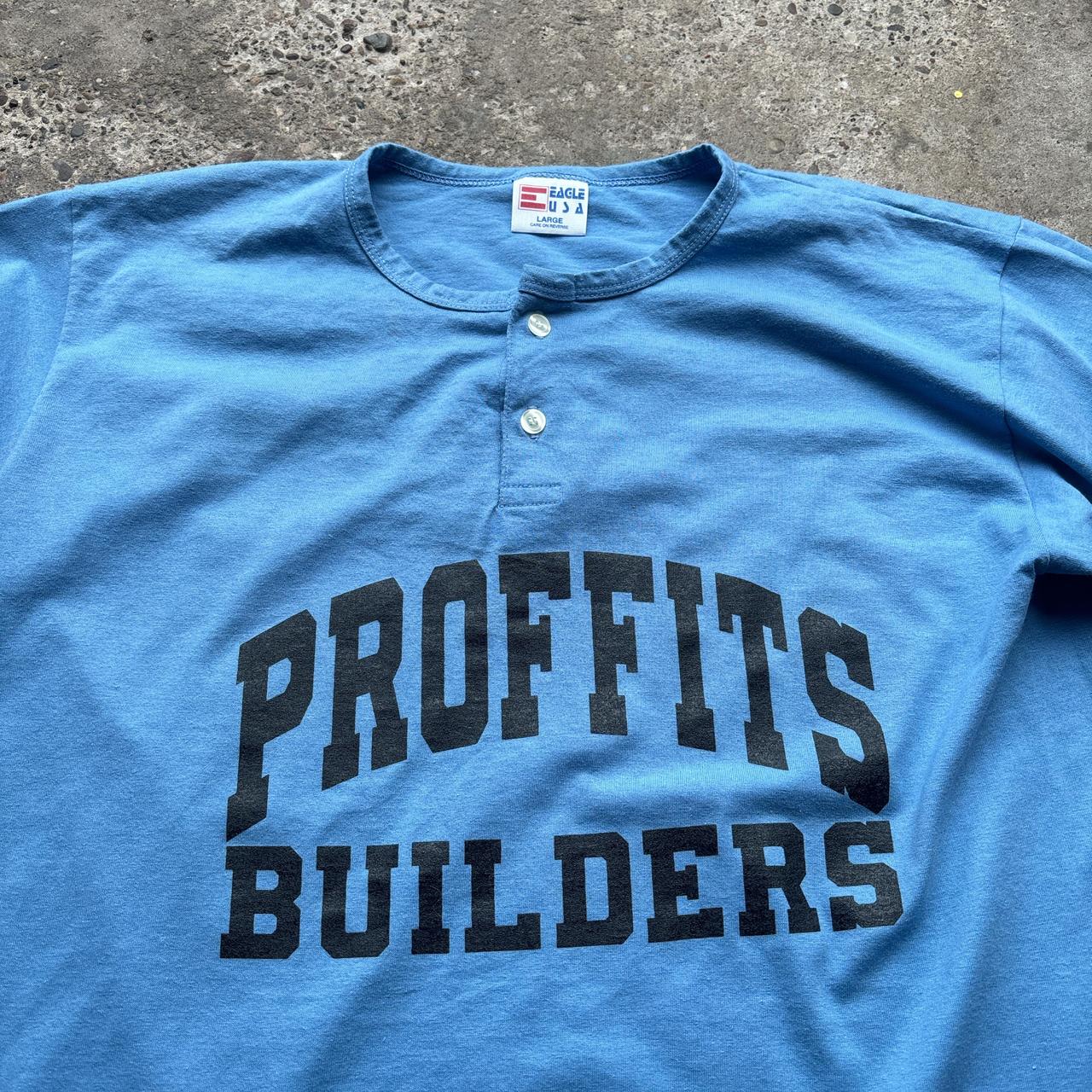 Blue Button-up single stitch t-shirt - L