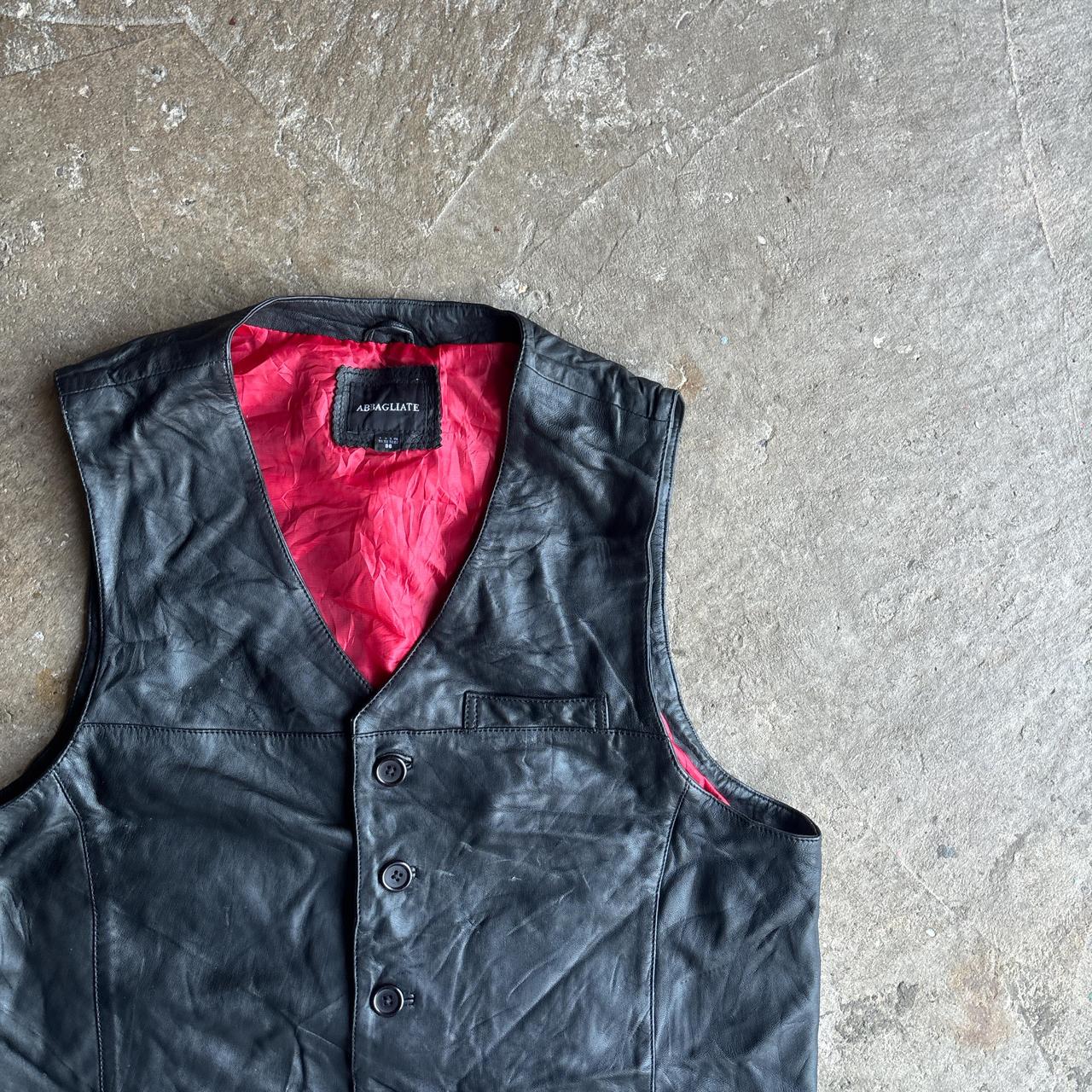 Vintage Black Leather Button Up Vest - L