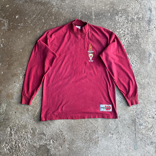 Burgundy Mock Neck Graphic Long-Sleeve T-Shirt - L