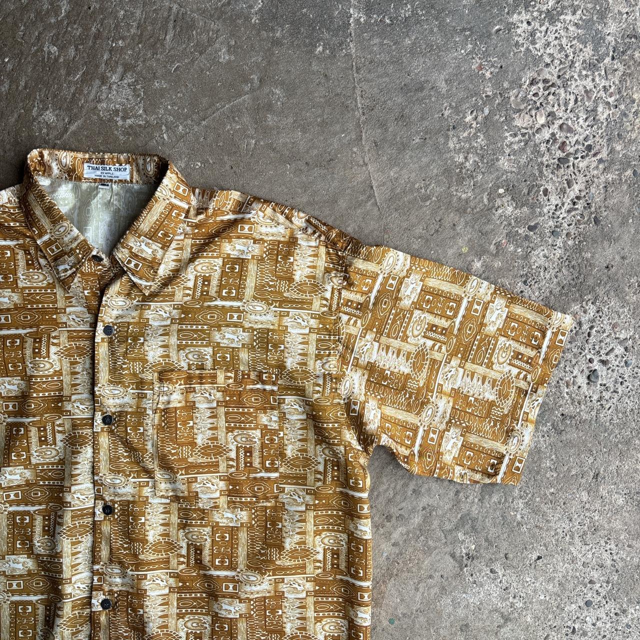 Gold Print Thai Silk Short Sleeve Shirt