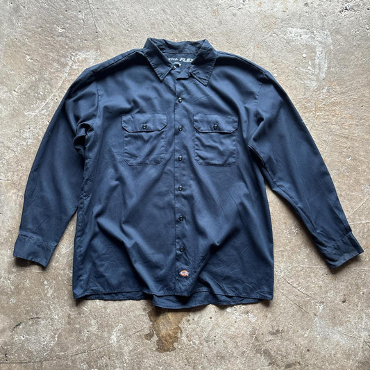 Navy Dickies long sleeve button up shirt - XL