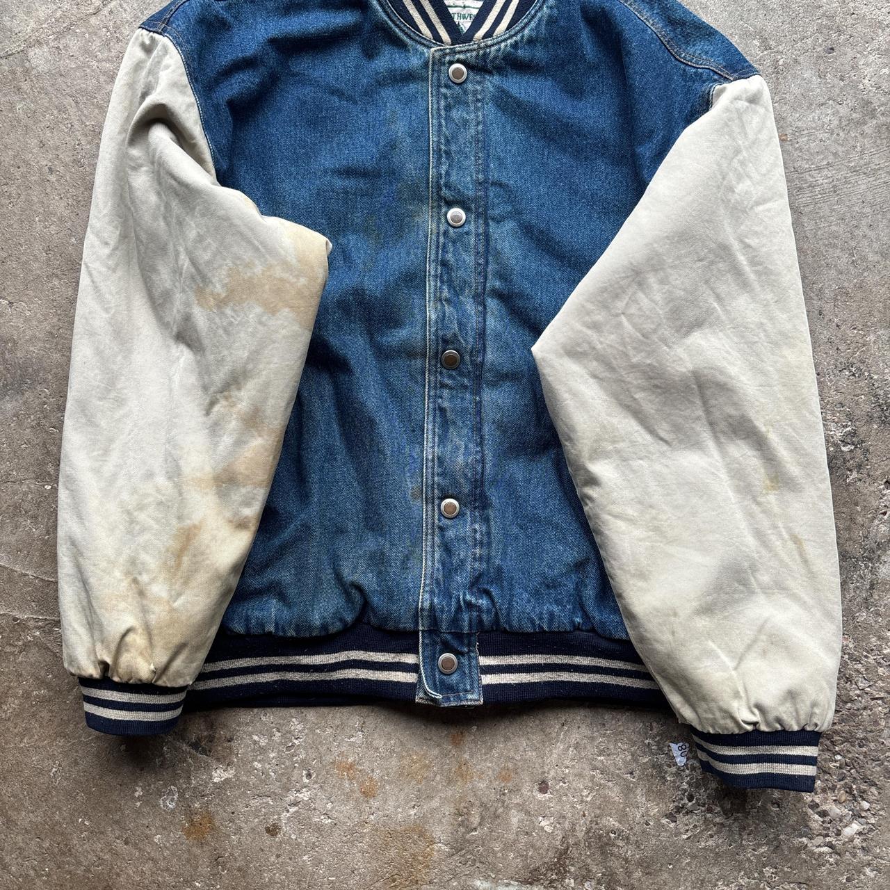 90s Blue Denim and cream letterman jacket