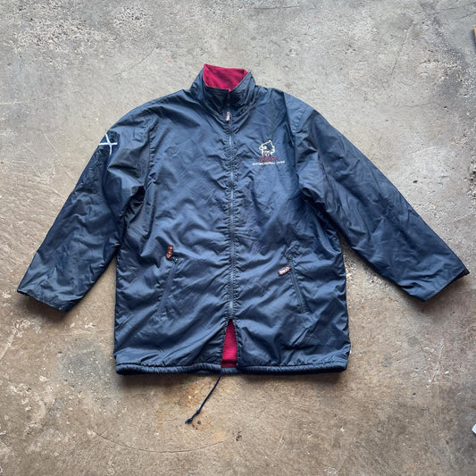 Vintage Bell’s Whisky Scottish League jacket with burgundy fleece lining