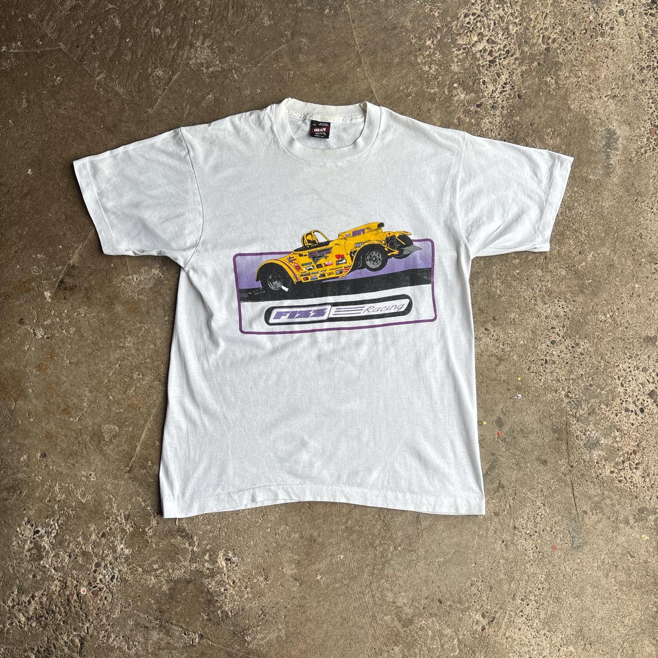 White Single Stitch Graphic Racing T-Shirt - L