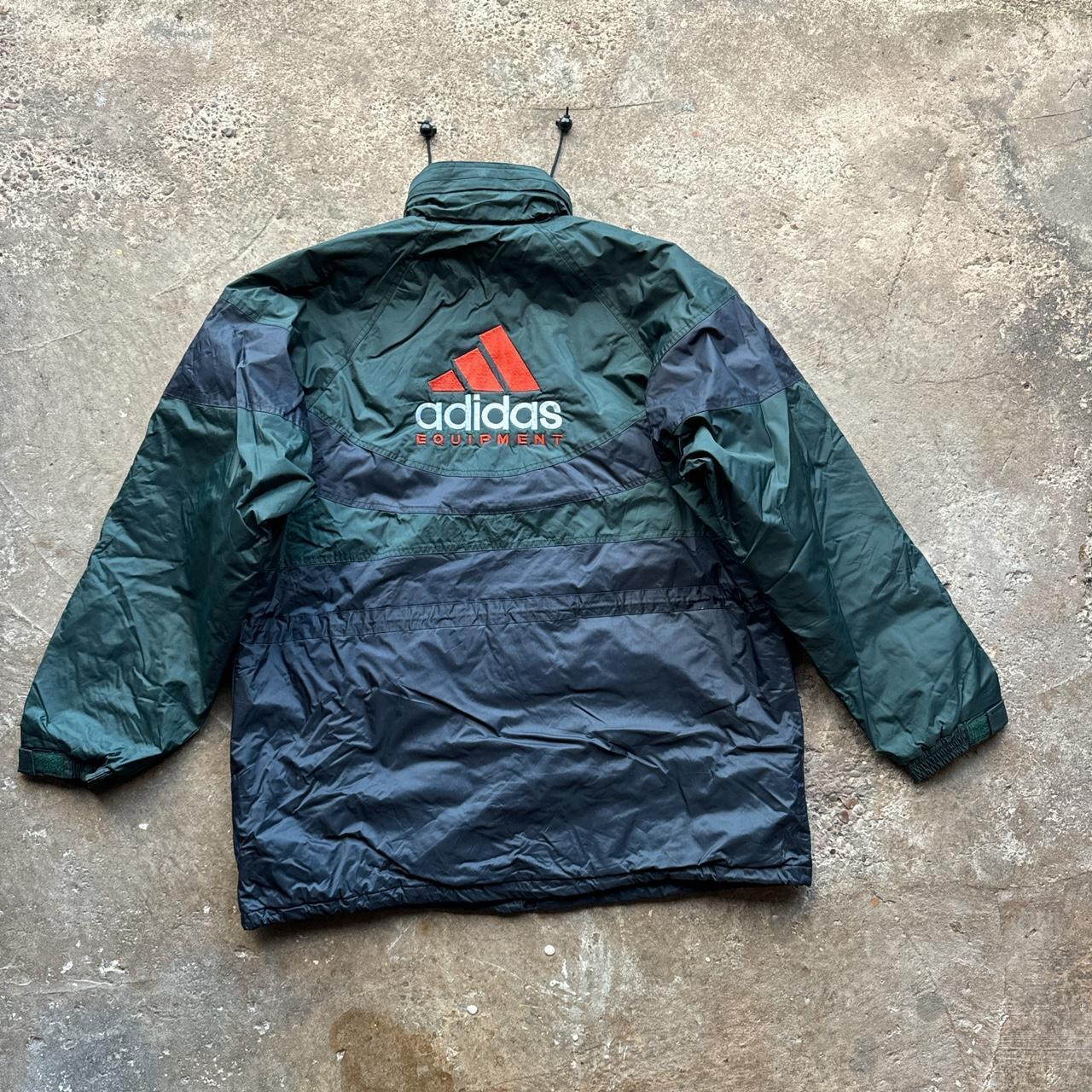 Green and navy 90s Adidas Equipment windbreaker with chequered lining