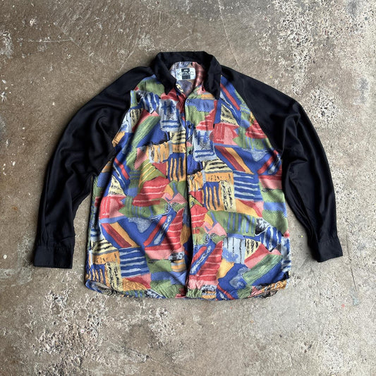 Black & Multicolour Pattern Long Sleeve Viscose Shirt - L