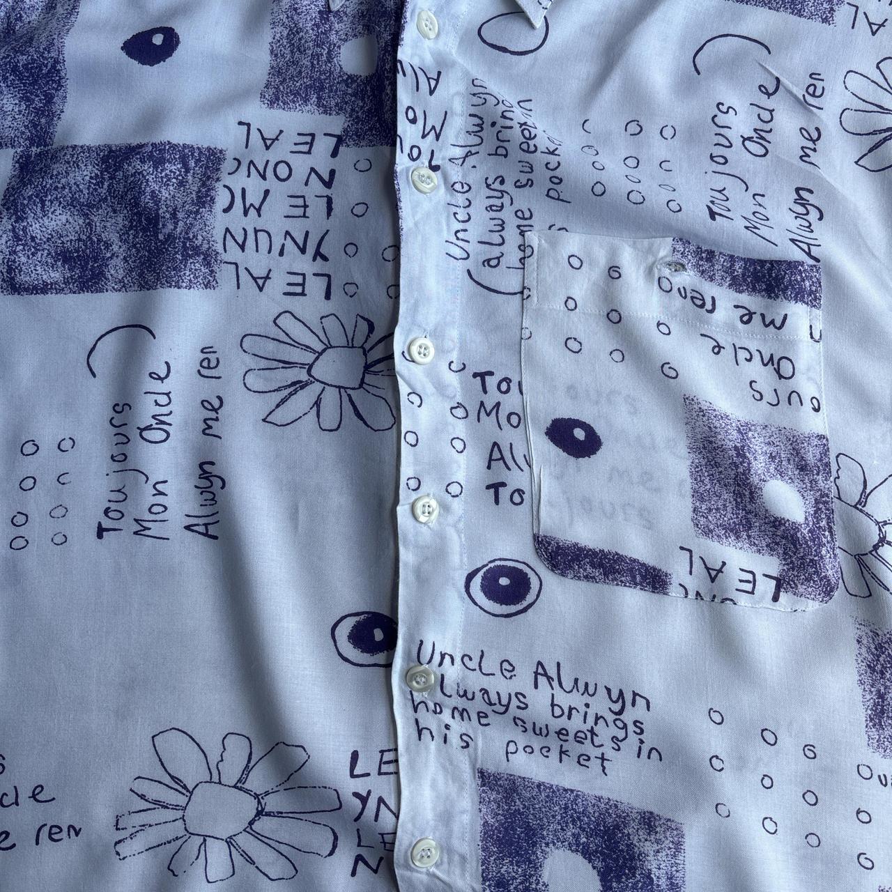 White & Purple Graphic Short Sleeve Shirt