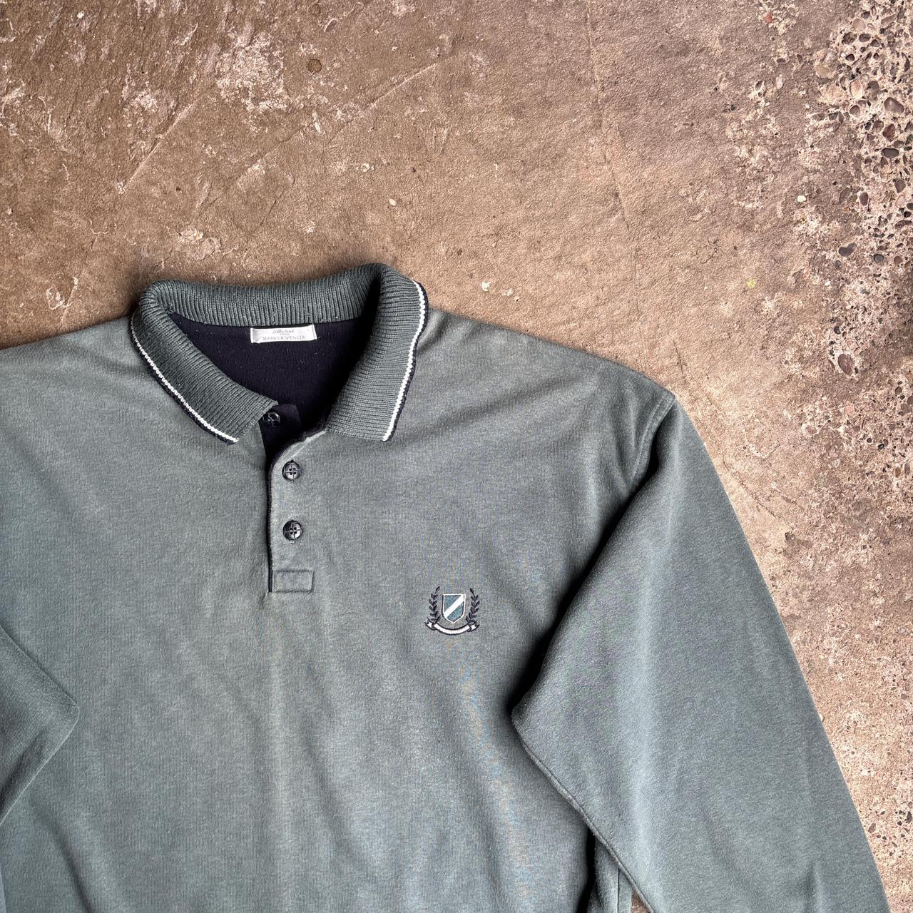 Green M&S Vintage Long-Sleeve Polo Shirt - L