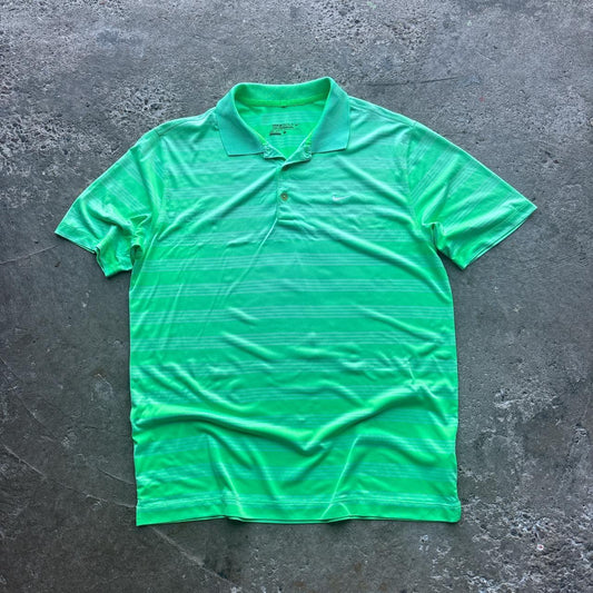 Green and white striped Nike Golf polo shirt