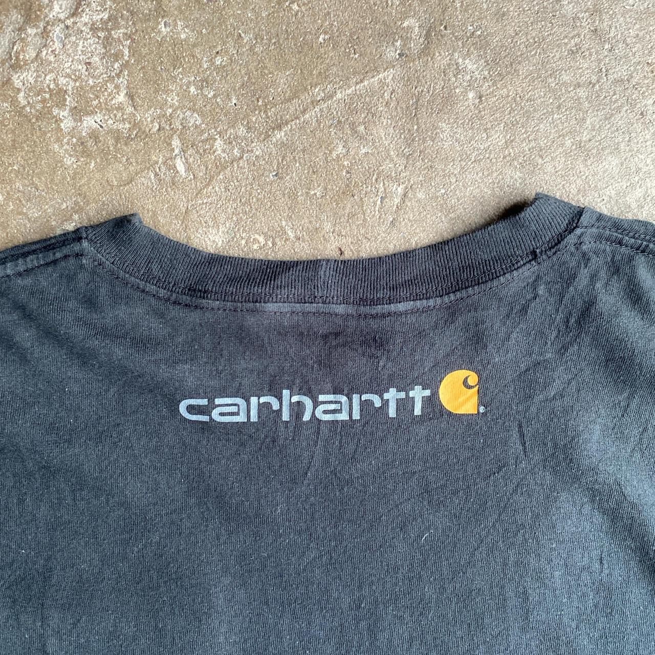 Black Long-Sleeve Carhartt T-Shirt with Orange Sleeve Graphic - L