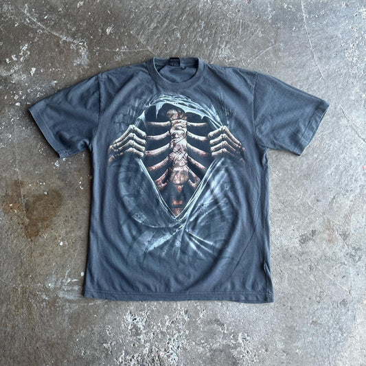 Grey Rib Cage Graphic Grunge T-Shirt