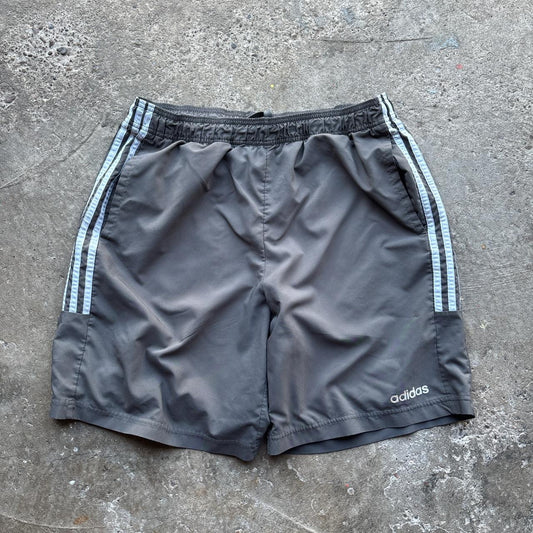 Grey Adidas active wear shorts with spell out logo