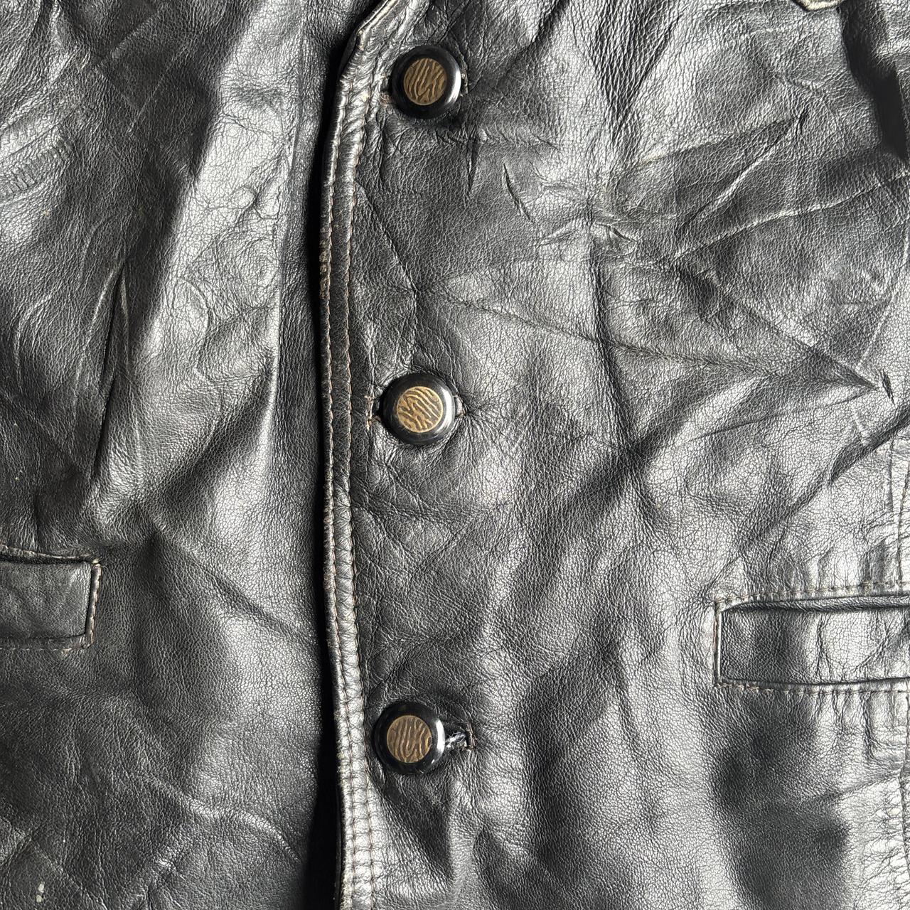 Vintage Black Leather V-Neck Vest