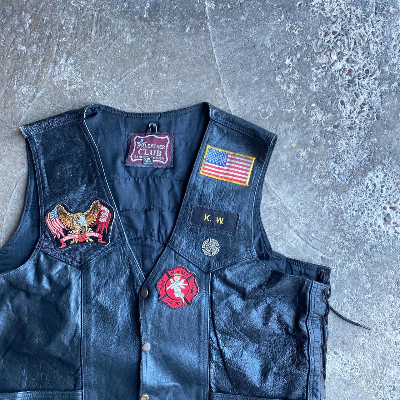 Black Leather Motorcycle Vest Jacket - 2XL