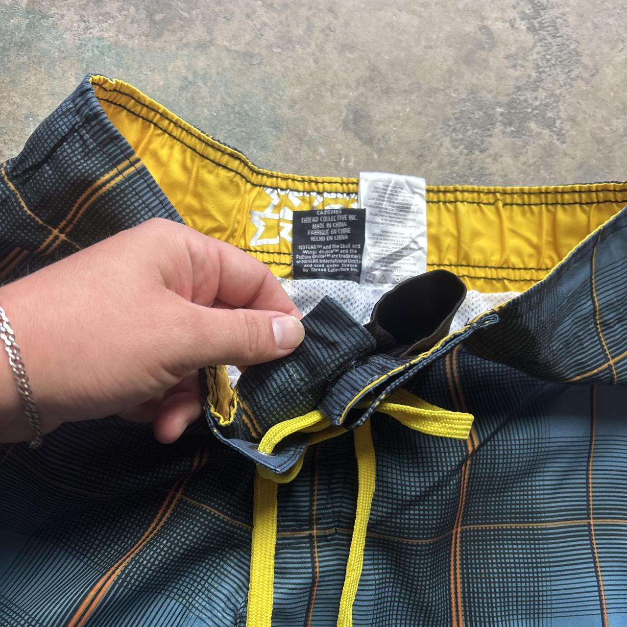 Blue No Fear chequered board shorts - L