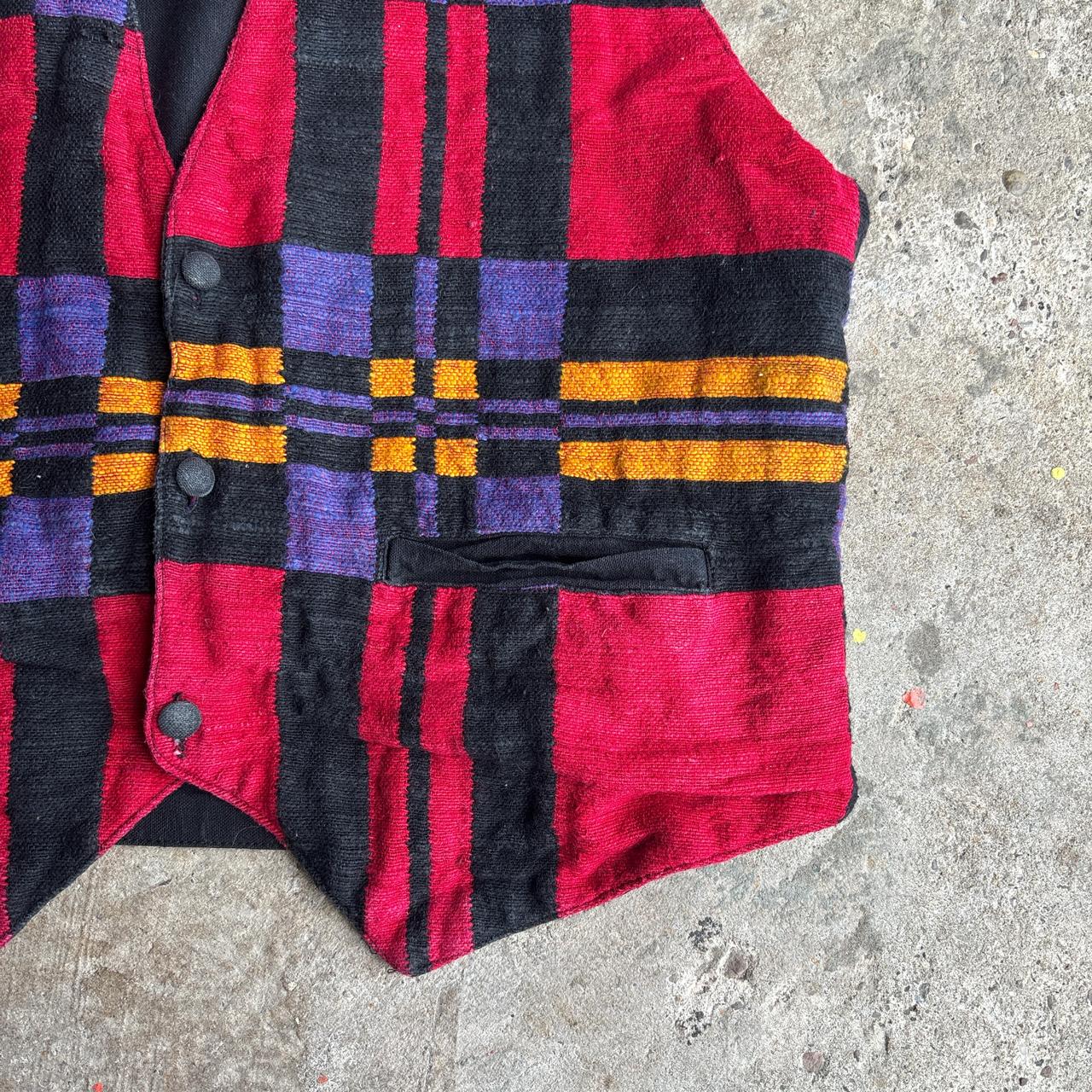 Multi-Coloured Plaid Button Up Vest - XL (women’s)