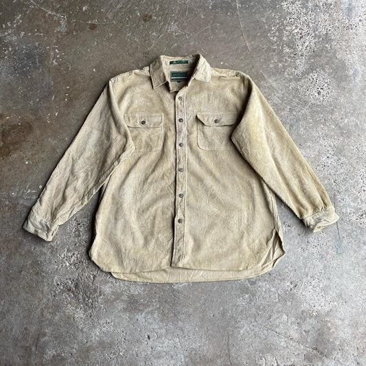 Tan Corduroy Button Up Long Sleeve Shirt - L