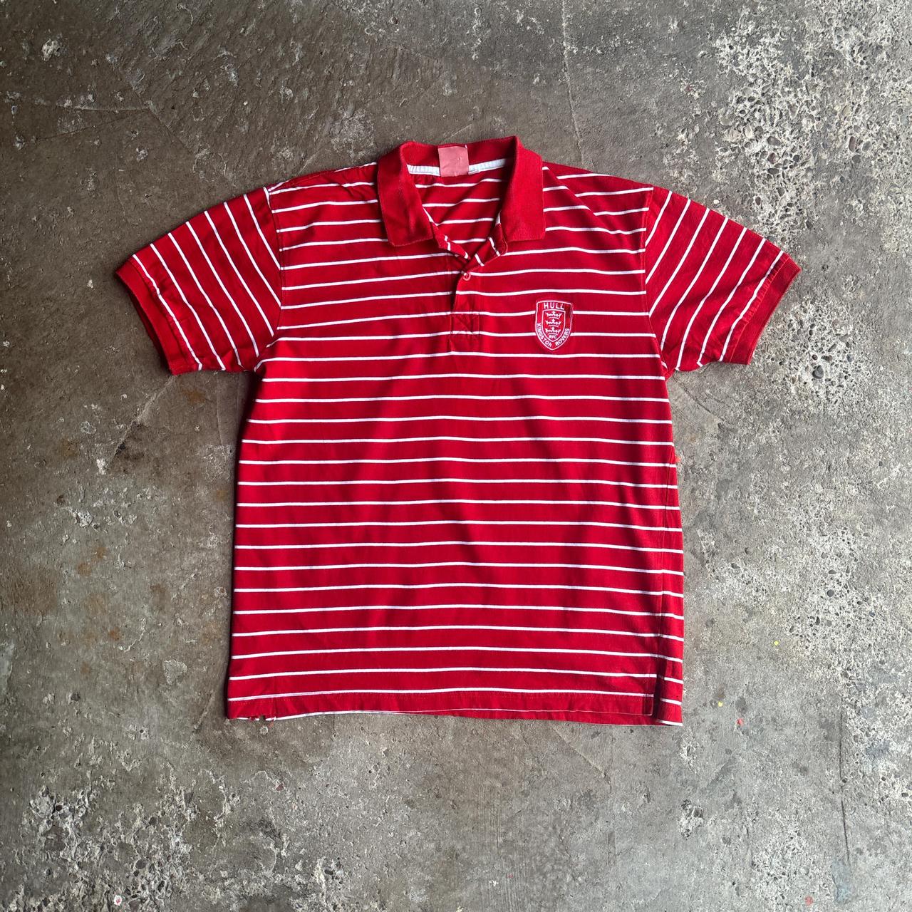 Red & White Striped Hull Kingston Rovers Polo Shirt - M