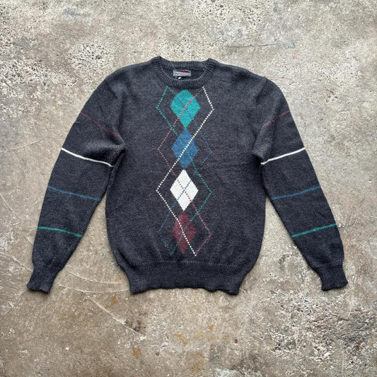 Grey vintage Argyle pattern knitted sweater