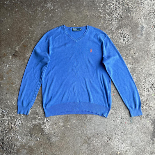 Blue Polo Ralph Lauren V-Neck Jumper - M