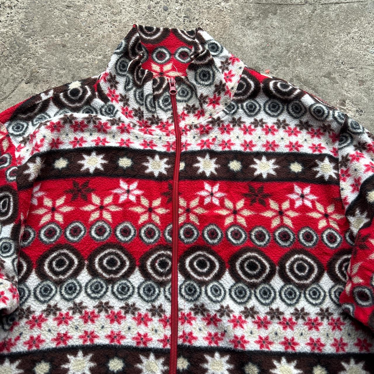 Red crazy vintage zip-up fleece with arctic pattern