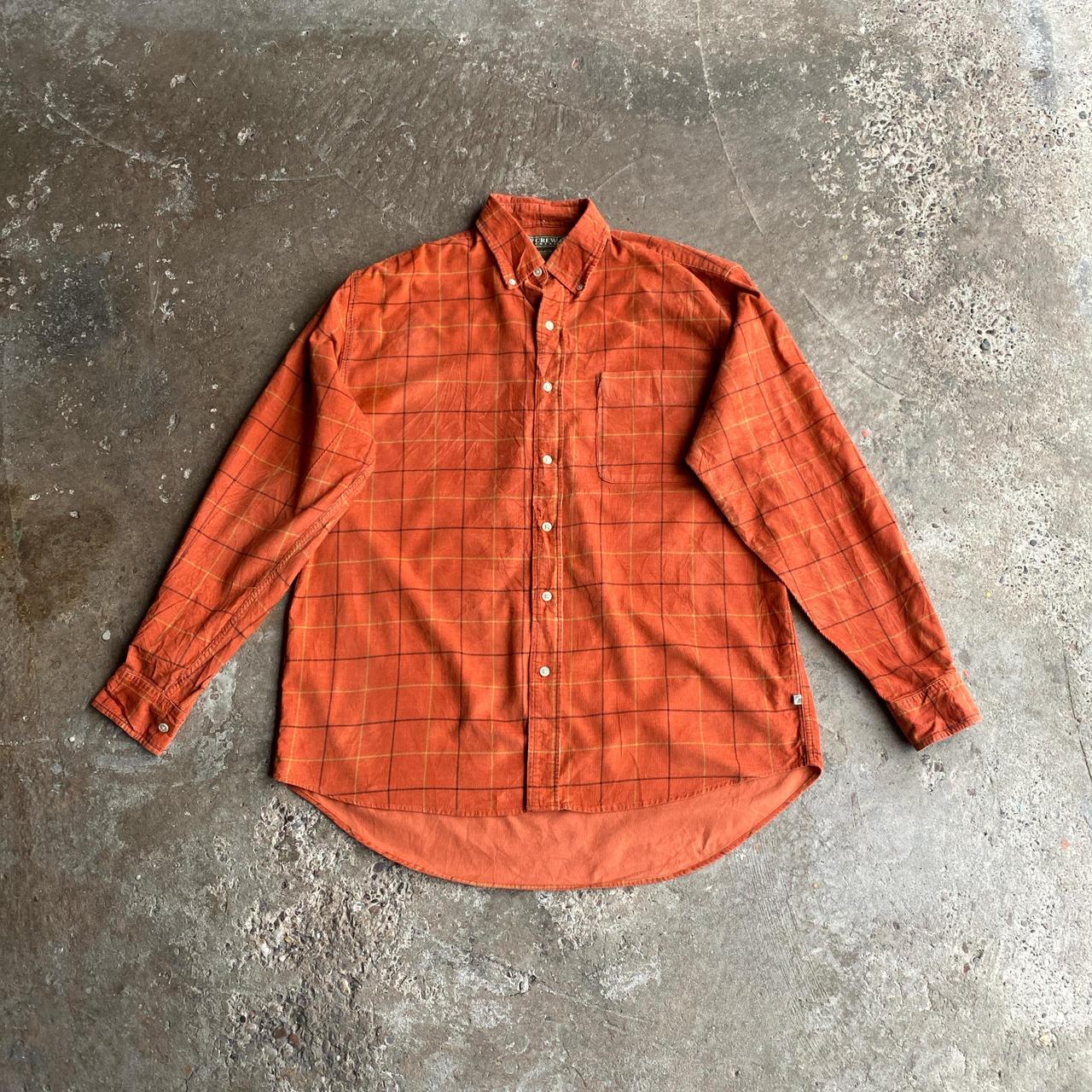 Orange Corduroy Plaid Button Up Shirt - M