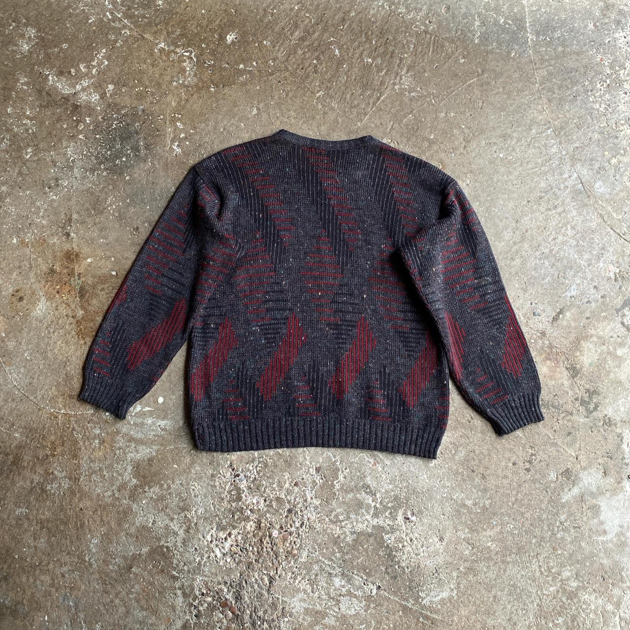 Vintage Grey & Red Knit Jumper - M